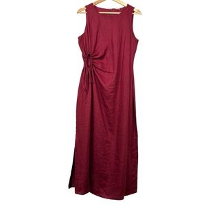MAGASCHONI NWOT 100% Linen Sleeveless Midi Dress With Cut Out, Burgundy, Size 6